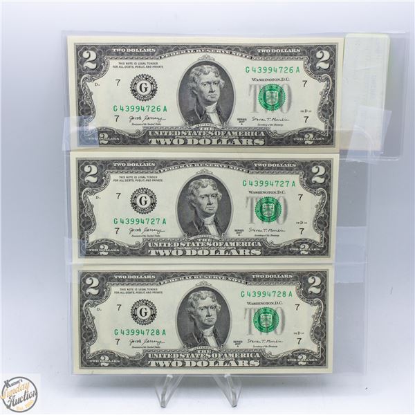 3X$2 USD MINT UNCIRCULATED CONSECUTIVE