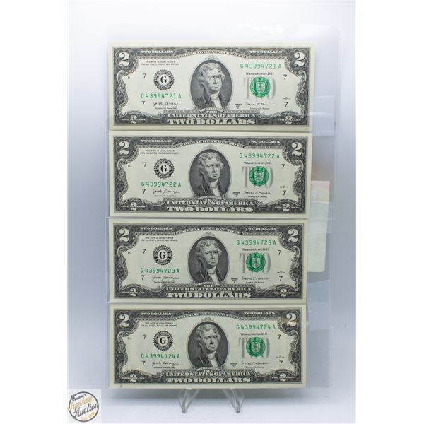 4X$2 USD MINT UNCIRCULATED CONSECUTIVE