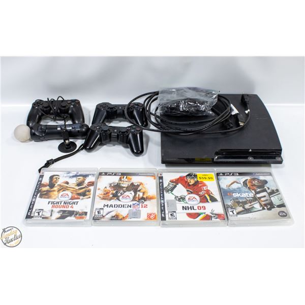 SONY PS3 WITH GAMES/CONTROLLERS