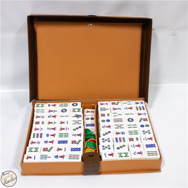 MAHJONG TILE SET. TRADITIONAL 144 WITH CASE