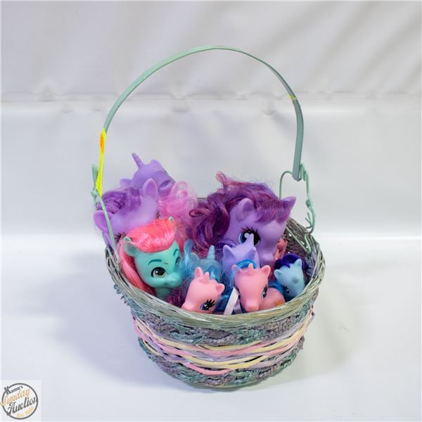 BASKET OF ASSORTED MY LITTLE PONY FIGURES