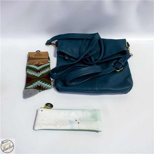 NEW LADIES SOCKS + LEATHER CROSSBODY