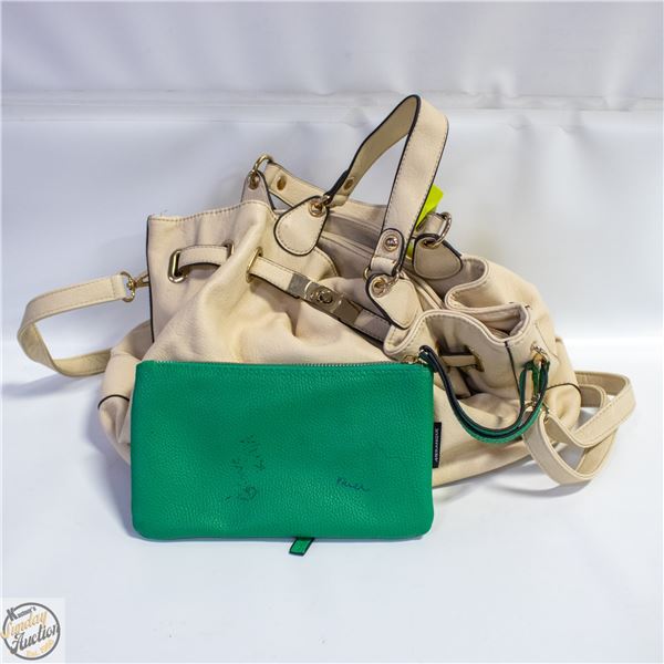LADIES OFF-WHITE LEATHER HANDBAG +