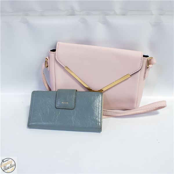 FOSSIL LEATHER WALLET + LIGHT PINK