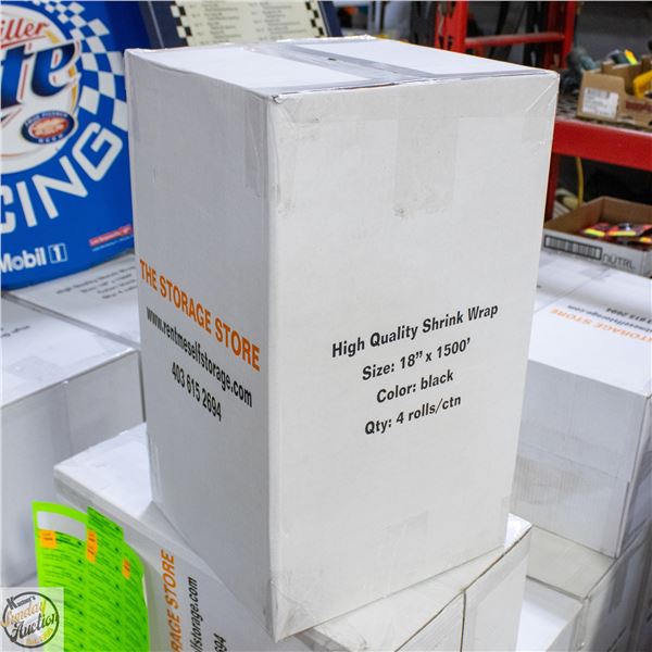 CASE WITH 4 BLACK ROLLS OF SHRINK WRAP
