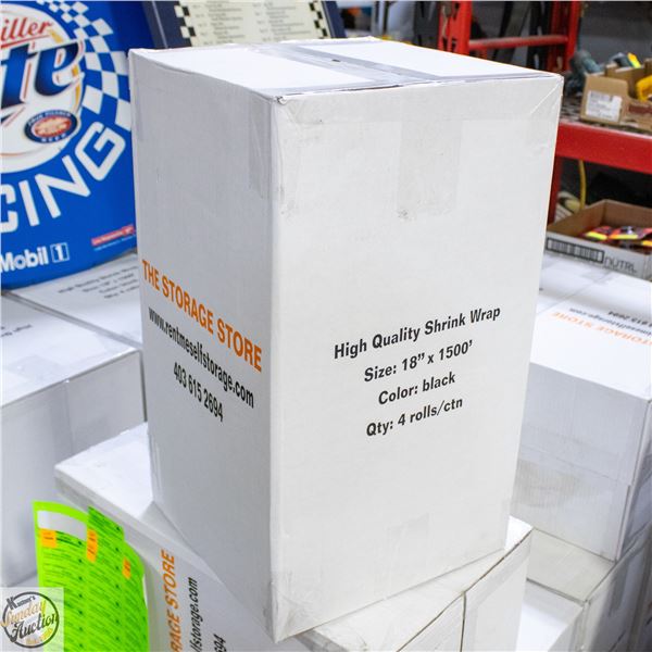 CASE WITH 4 BLACK ROLLS OF SHRINK WRAP