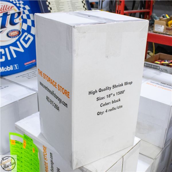 CASE WITH 4 BLACK ROLLS OF SHRINK WRAP