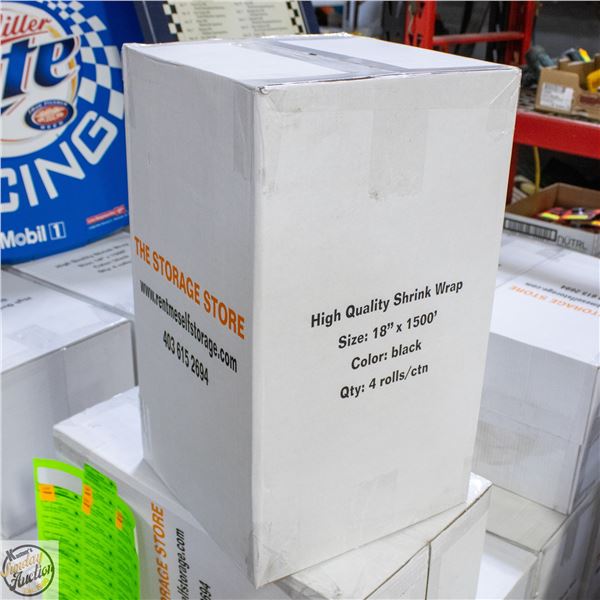 CASE WITH 4 BLACK ROLLS OF SHRINK WRAP