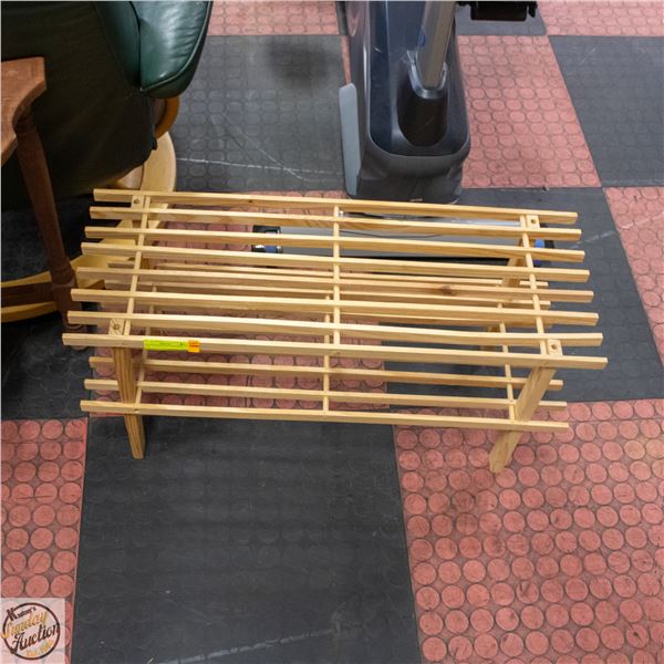 2 TIER WOODEN SLATTED SHOE RACK H-13" W-10.25"