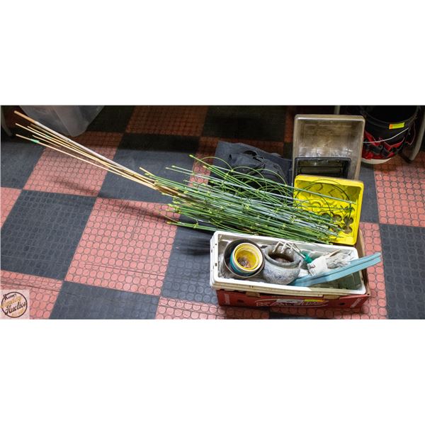 GARDEN SUPPLIES- 15 PLANT CAGES, 12 BAMBOO STICKS