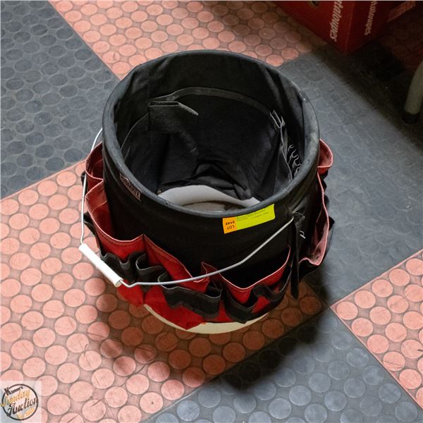 TOOL BUCKET WITH WRAPPED TOOL POUCHES