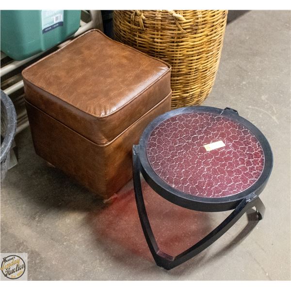 RED TOP PLASTIC DRINK TABLE WITH VINTAGE BROWN