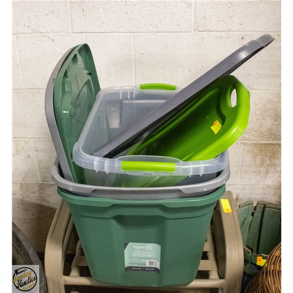 3 STORAGE BINS WITH LIDS