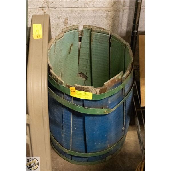 VINTAGE DISTRESSED WOODEN BARREL, 17"