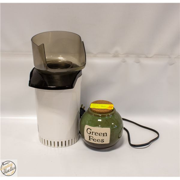 POPCORN PUMPER & CORKED GREEN JAR