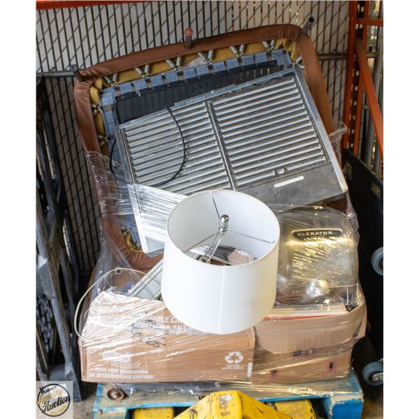 PALLET WITH LIGHT FIXTURES/TABLE SAW/ENCYCLOPEDIAS