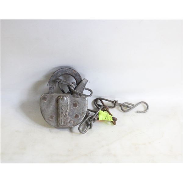 RAILWAY SWITCH LOCK STAMPED CNR WITH CHAIN