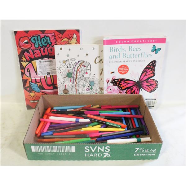 FLAT OF COLORING MARKERS PLUS BOOKS
