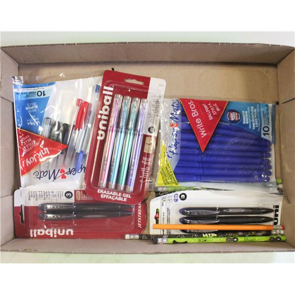 FLAT OF NEW PENS AND PENCILS