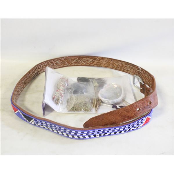SMUDGE KIT AND BEADED LEATHER BELT