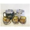 Image 1 : 2 NEW STEEL MUGS PLUS 3 FANCY DRINK GLASSES