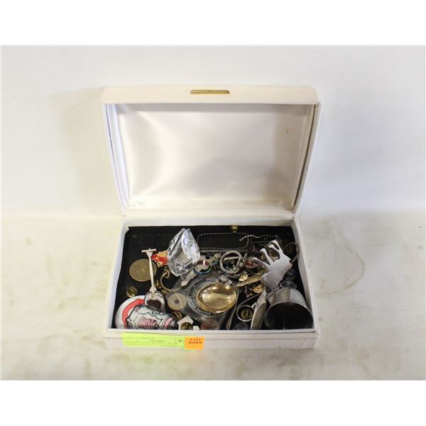 ESTATE JEWELRY BOX WITH VARIOUS ESTATE CONTENTS
