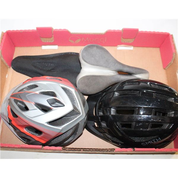 BIKE SEAT/GEL SEAT COVER PLUS 2 BIKE HELMETS