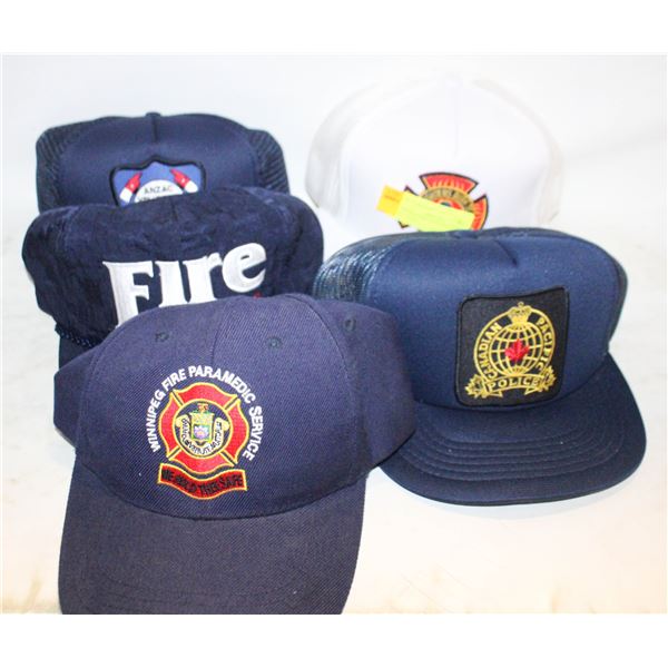 4 VINTAGE FIRE FIGHTER+1 POLICE BALL CAPS