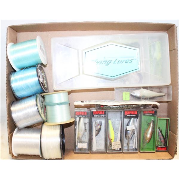 FISHING LURES, FISHING LINES AND CONTAINER
