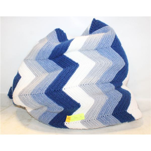 HAND-MADE CROCHETED BLANKET 78"X88" BLUE,