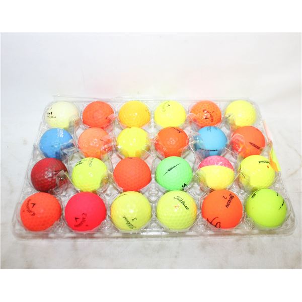 24 VARIOUS COLOUR GOLF BALLS