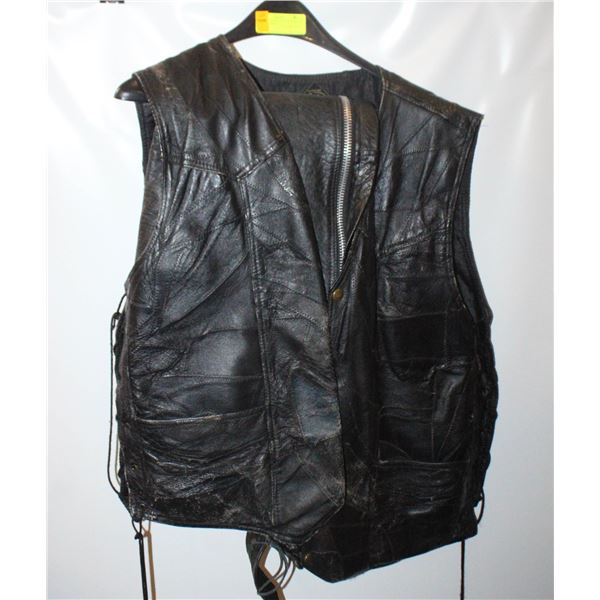 VINTAGE LARGE LEATHER CHAPS & XXL BIKER VEST