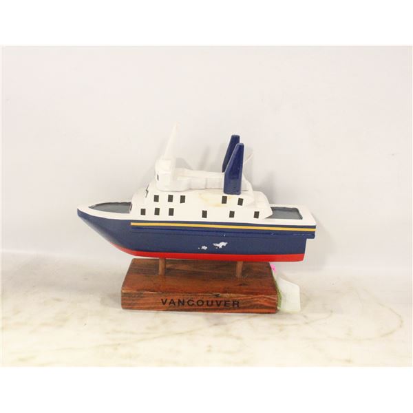 FOLK ART WOOD BC FERRY MODEL ON STAND
