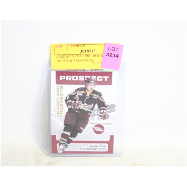 JORDAN STAAL PRE-ROOKIE CARD HEROS & PROSPECTS
