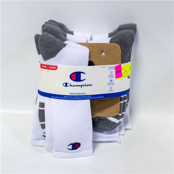 6 PACK CHAMPION MENS FULL CUSHION CREW SOCKS