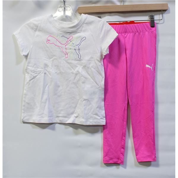 NEW 2 PIECE PUMA GIRLS SET WHITE SHIRT & PINK
