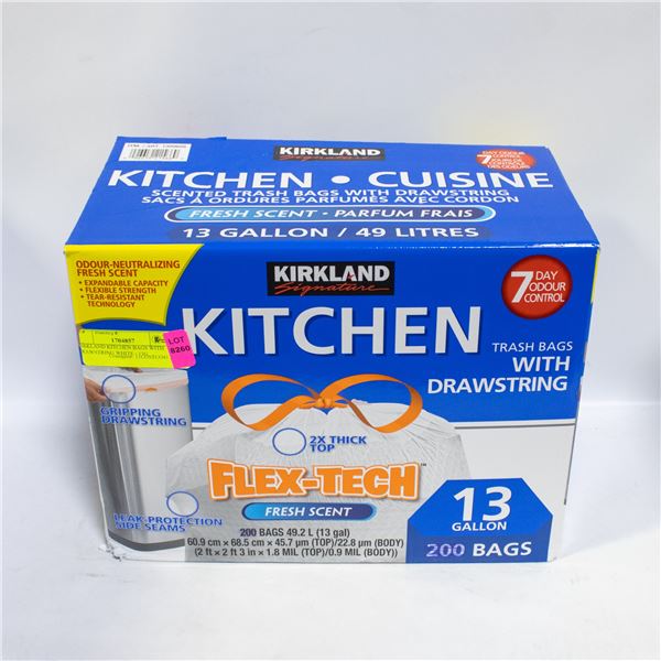 KIRKLAND KITCHEN BAGS WITH DRAWSTRING WHITE - 13G