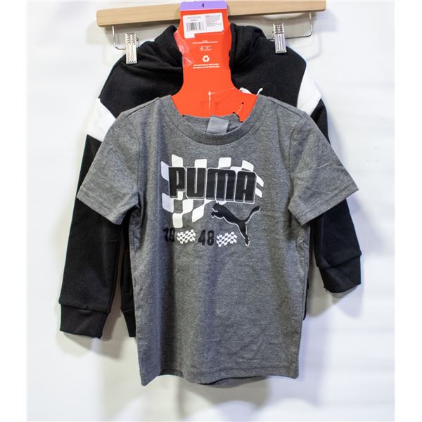 NEW 2 PC PUMA BOYS BLACK HOODIE & GREY SHIRT SZ 4