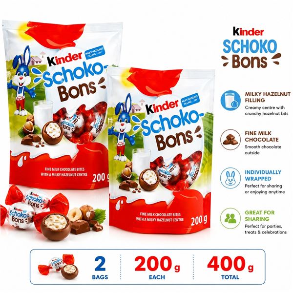 2 KINDER SCHOKO BONS CHOCOLATE 200G BB 09/26