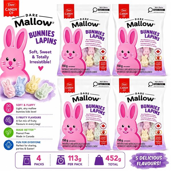 4 DARE MALLOW BUNNIES MARSHMALLOWS 150G BB 08/26