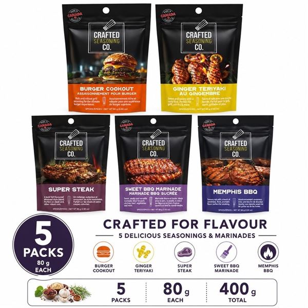CRAFTED SEASONING CO. 5 BBQ SEASONING PACKS