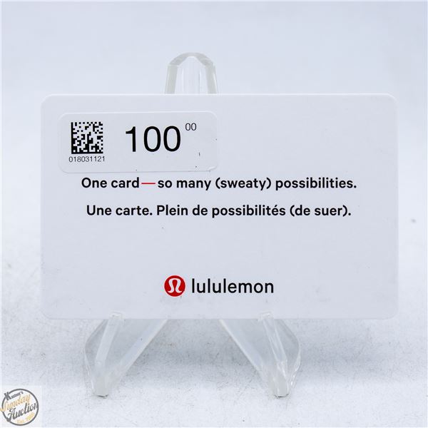$100.00 LULULEMON GIFT CARD - VALIDATED