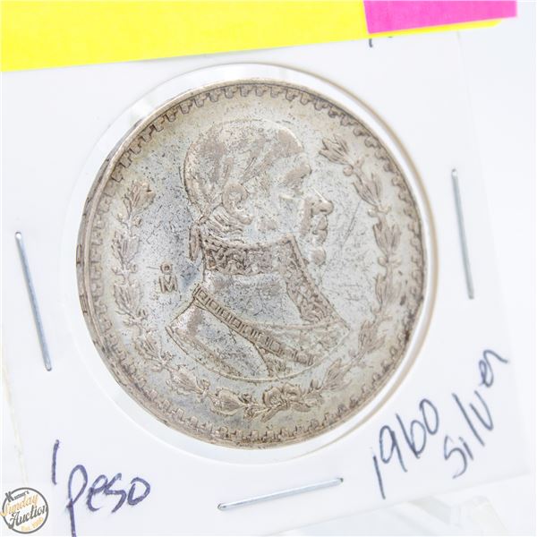 1960 SILVER ONE PESO MEXICANOS COIN