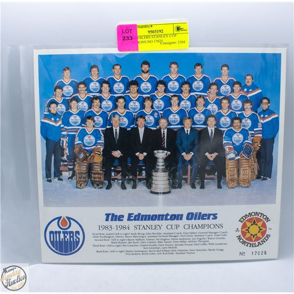 1983-84 OILERS STANLEY CUP CHAMPIONS NO 17025