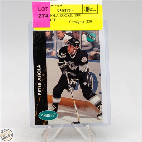 PETER AHOLA ROOKIE 1991 PARKHURST