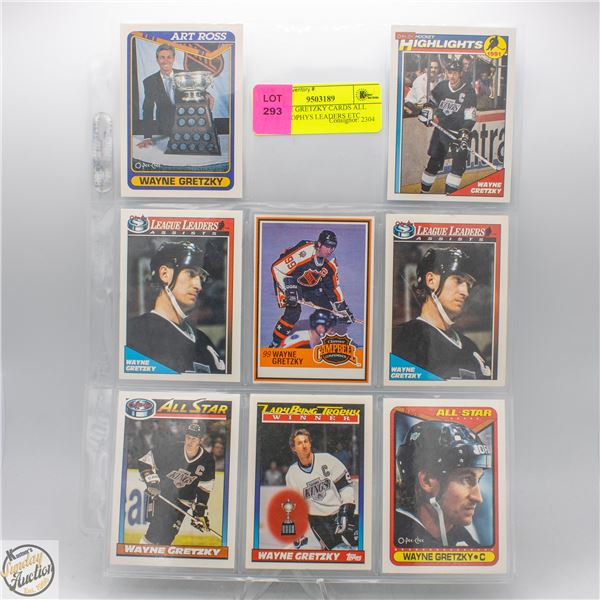 8 WAYNE GRETZKY CARDS ALL STAR TROPHYS LEADERS ETC