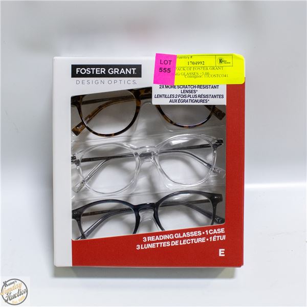NEW 3 PACK OF FOSTER GRANT READING GLASSES +3.00