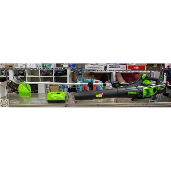 GREENWORKS 16" STRING TRIMMER & BRUSHLESS BLOWER