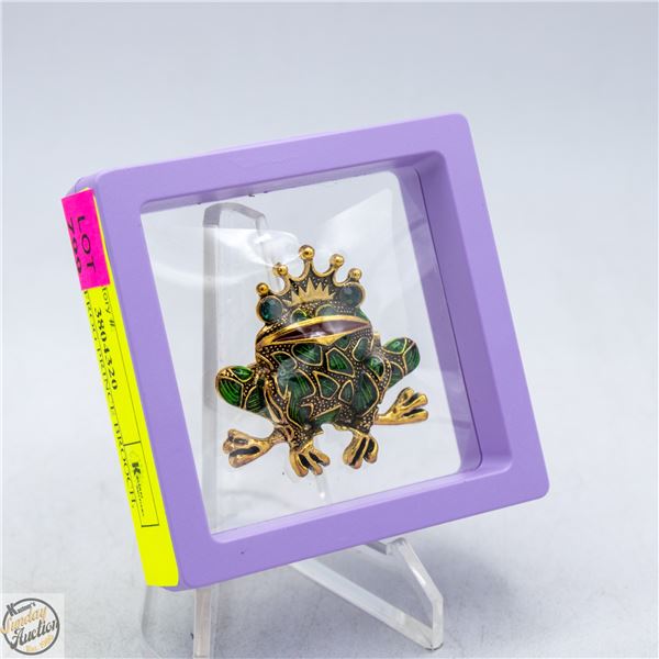 NEW TALE FROG PRINCE BROOCH, RED GREEN