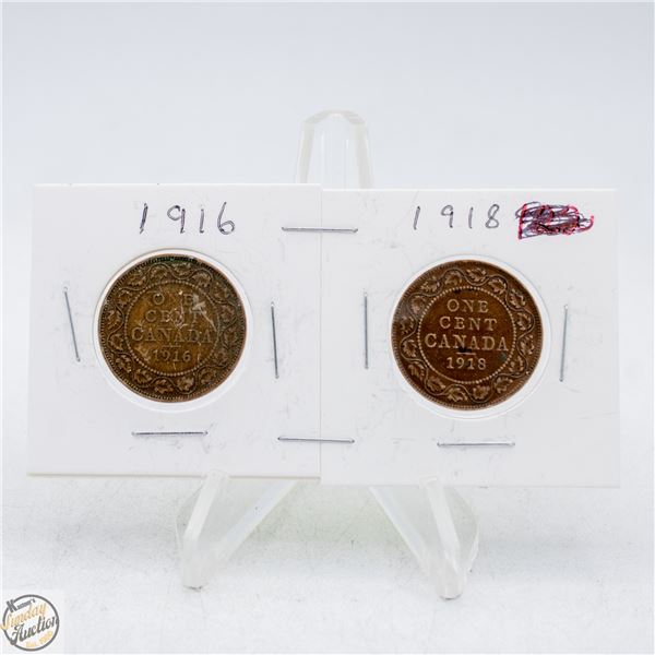 #4537-1916 AND 1918 ONE CENT CANADA